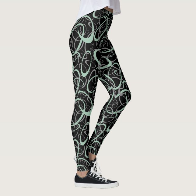 greyed jade black mod retro loops pattern leggings (Right)