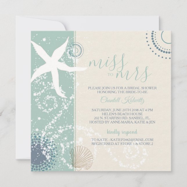 Greyed Jade Dusky Blue Beach Bridal Shower Invitation (Front)