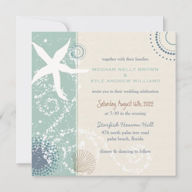 Greyed Jade Dusky Blue Beach Wedding Invitation (Front)