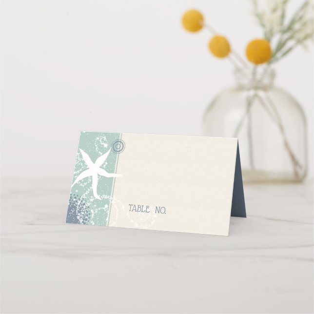 Greyed Jade Dusty Blue Beach Wedding Place Card (Front)