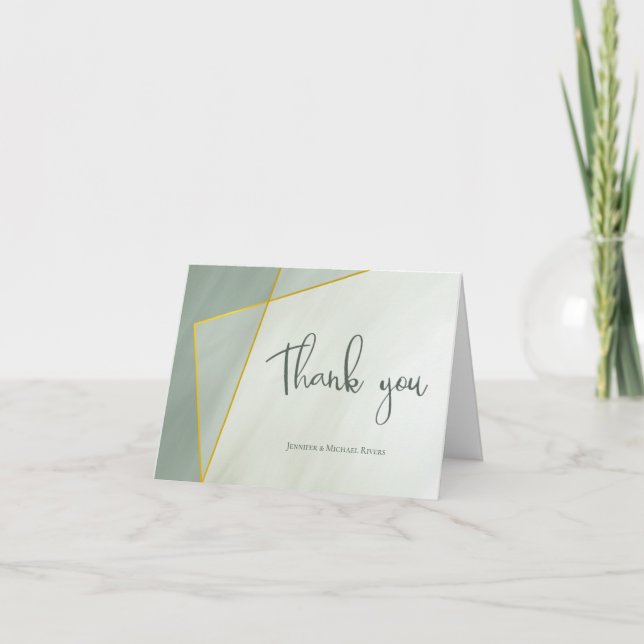 greyed jade geometric typography wedding card (Front)