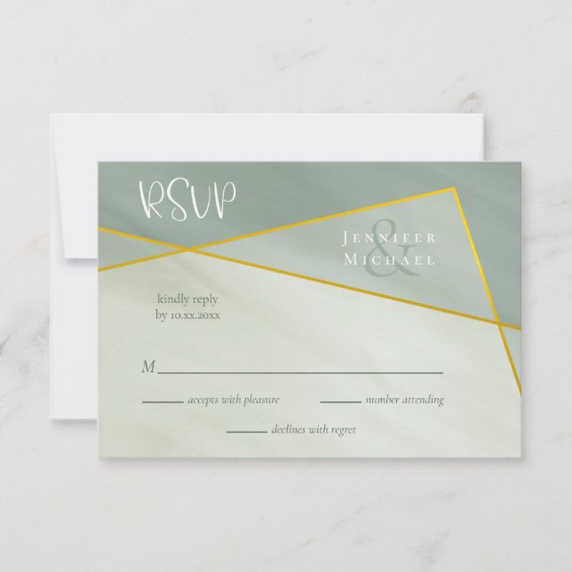 greyed jade geometric typography wedding rsvp (Front)