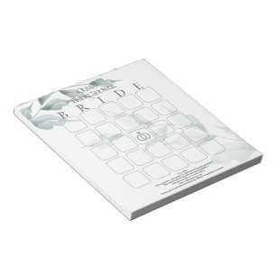 Greyed Jade Green Botanical Bridal Bingo Notepad