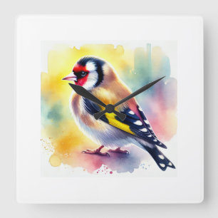 Greyfaced Goldfinch 010924AREF143 - Watercolor Square Wall Clock