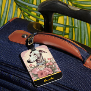 Greyhound amid spring's blooming roses luggage tag