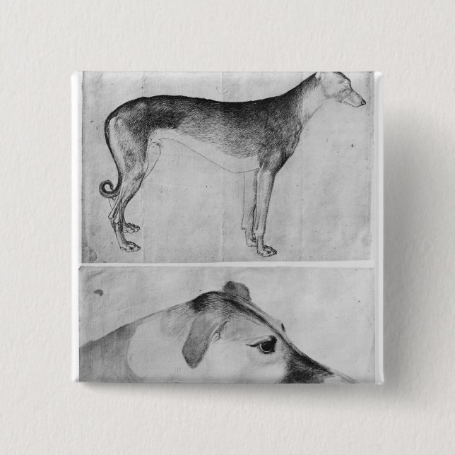 Greyhound and head of a greyhound 15 cm square badge (Front)
