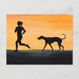 Greyhound and Jogger Dog Art Postcard