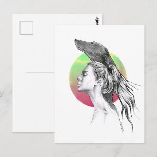 Greyhound and Woman Portrait Dog Lover Elegant Art Postcard