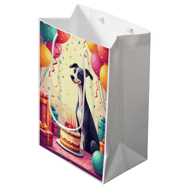 Greyhound Birthday Celebration Medium Gift Bag (Front Angled)