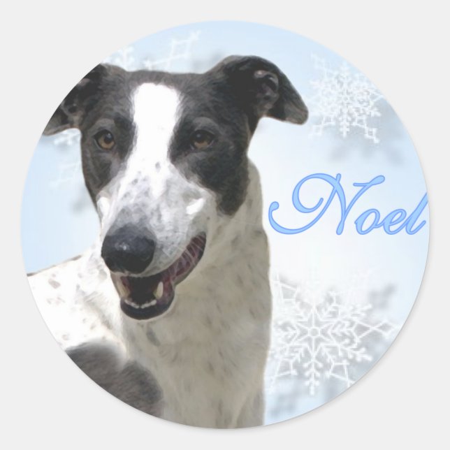Greyhound Black & White Noel2 Classic Round Sticker (Front)