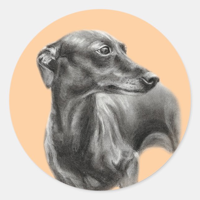 Greyhound Charcoal Hand Drawn Artwork Classic Round Sticker (Front)