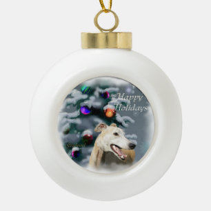 Greyhound Christmas Ceramic Ball Christmas Ornament