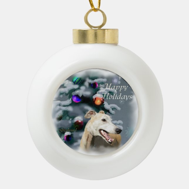 Greyhound Christmas Ceramic Ball Christmas Ornament (Front)