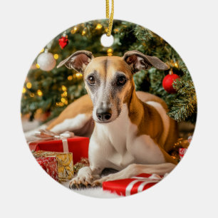 Greyhound Christmas Ceramic Tree Decoration