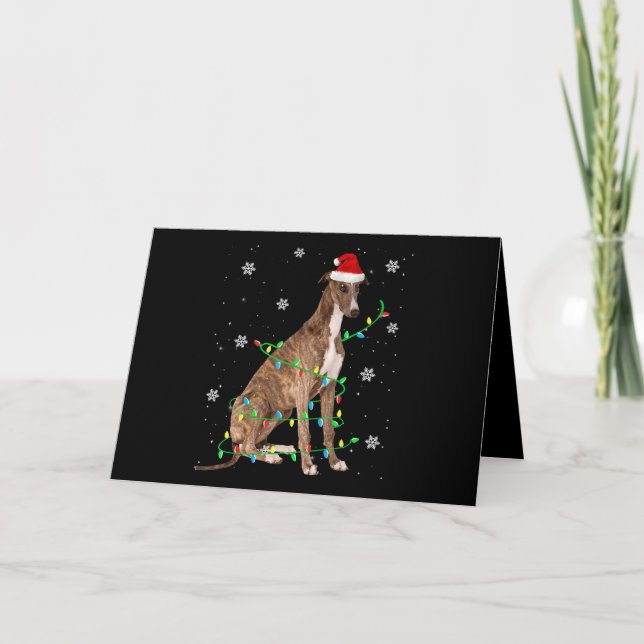 greyhound christmas light cute santa greyhound card (Front)