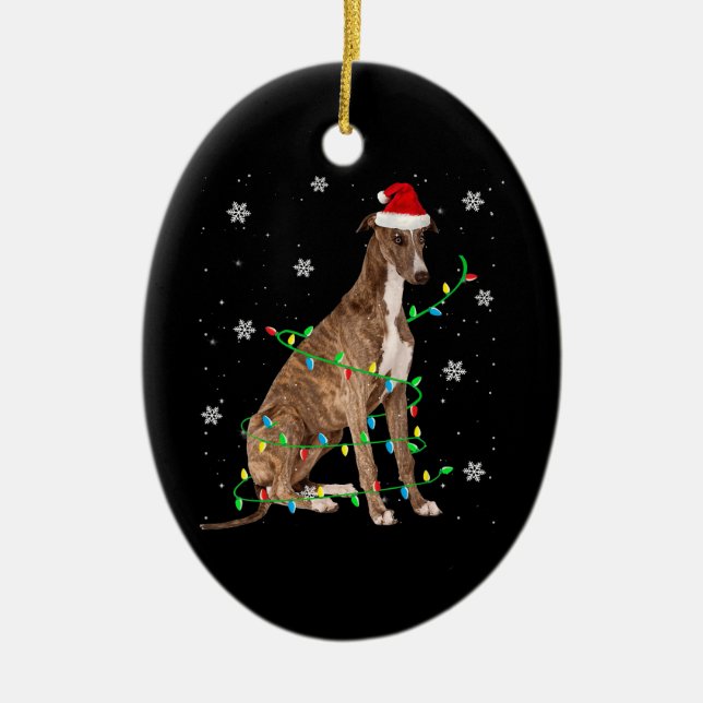 greyhound christmas light cute santa greyhound ceramic tree decoration (Front)