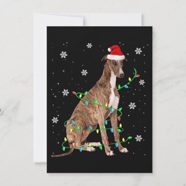 greyhound christmas light cute santa greyhound invitation (Front)