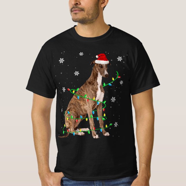Greyhound Christmas Light Santa Greyhound Xmas T-Shirt (Front)