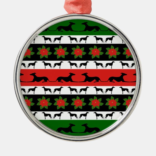 Greyhound Christmas Silhouettes  Metal Tree Decoration (Front)