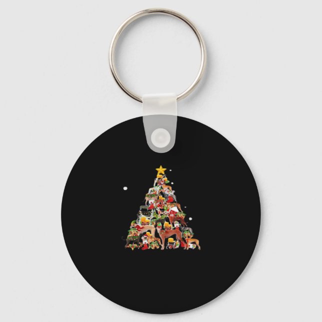 Greyhound Christmas Tree Lights Funny Dog Xmas Gif Key Ring (Front)