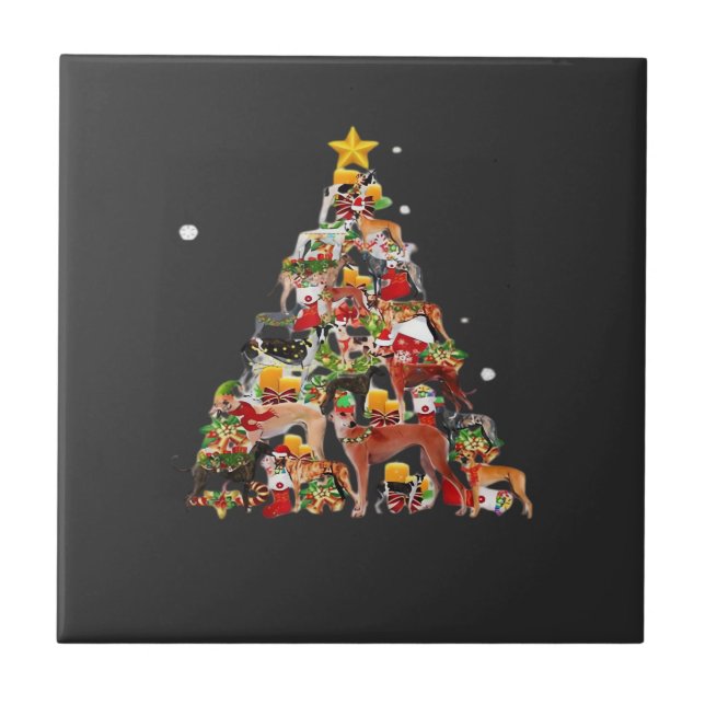 Greyhound Christmas Tree Lights Funny Dog Xmas Gif Tile (Front)