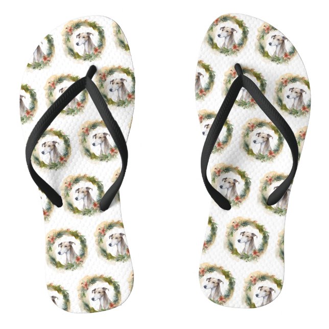 Greyhound Christmas Wreath Festive Pup  Jandals (Footbed)
