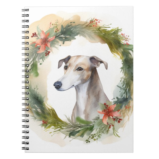 Greyhound Christmas Wreath Festive Pup  Notebook (Front)