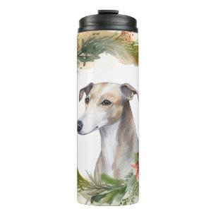Greyhound Christmas Wreath Festive Pup  Thermal Tumbler