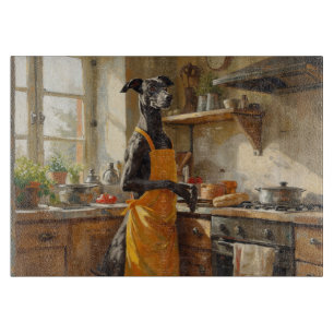 Greyhound Cooking in Kitchen Cutting Board