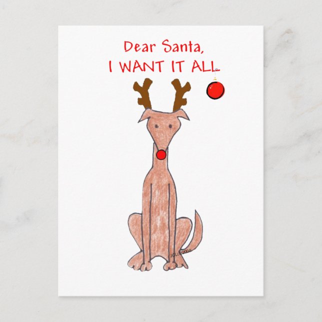 Greyhound Dear Santa Holiday Postcard (Front)