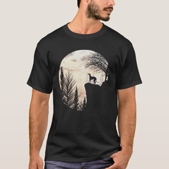 Greyhound Dog And Moon Silhouette Funny Halloween T-Shirt (Front)
