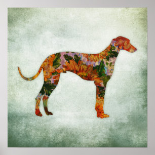 Greyhound Dog Art Print Floral Poster
