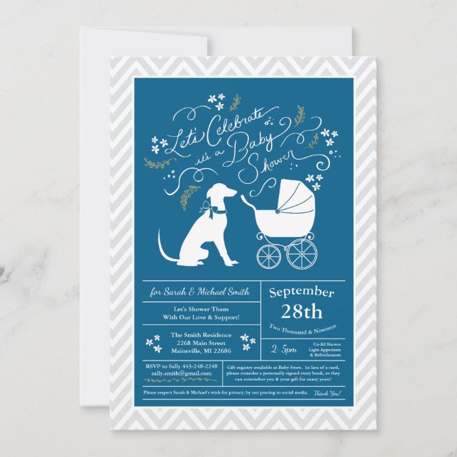 Greyhound Dog Baby Shower Boy Blue Invitation (Front)
