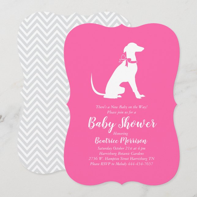 Greyhound Dog Baby Shower Girl Pink Invitation (Front/Back)