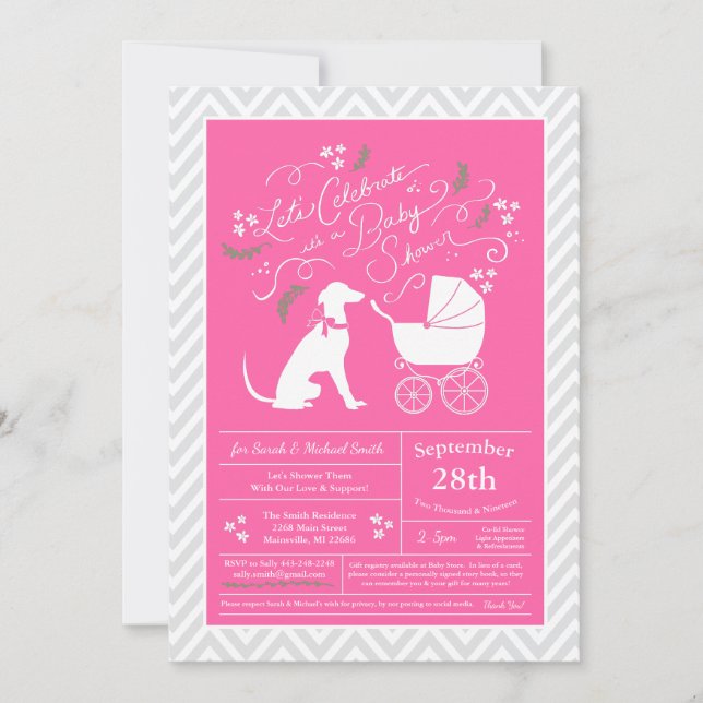 Greyhound Dog Baby Shower Girl Pink Invitation (Front)