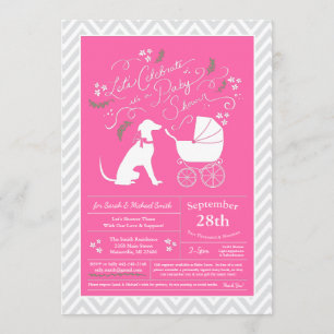 Greyhound Dog Baby Shower Girl Pink Invitation