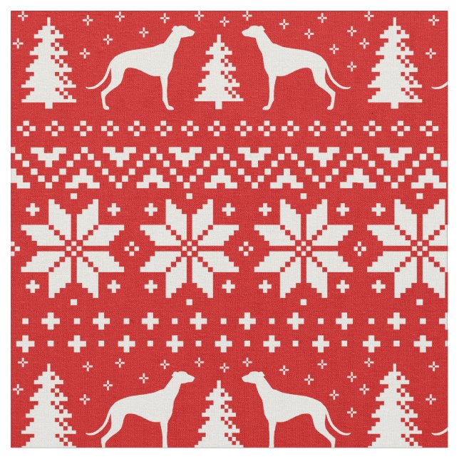 Greyhound Dog Breed Silhouettes Christmas Holiday Fabric (Close Up)