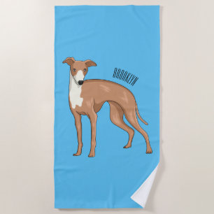 Greyhound dog cartoon illustration beach towel