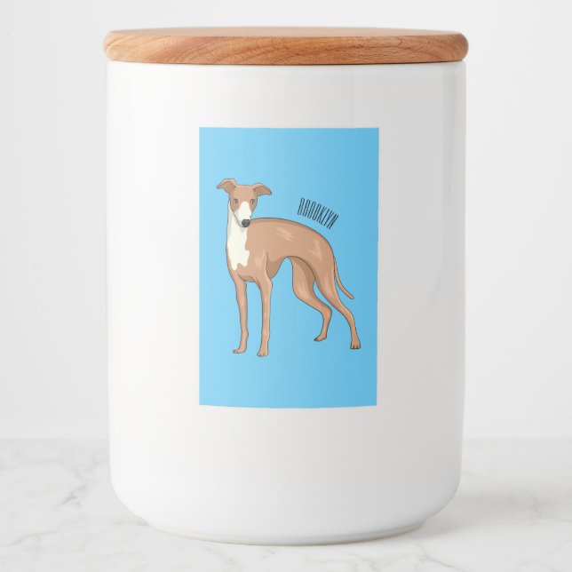 Greyhound dog cartoon illustration  food label (Front)