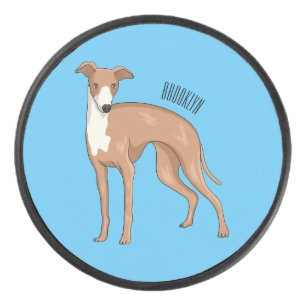 Greyhound dog cartoon illustration hockey puck