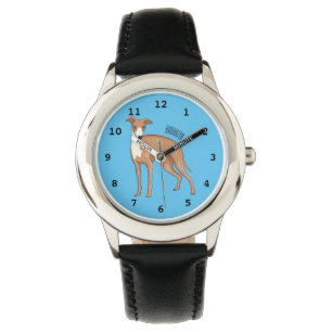 Greyhound dog cartoon illustration watch