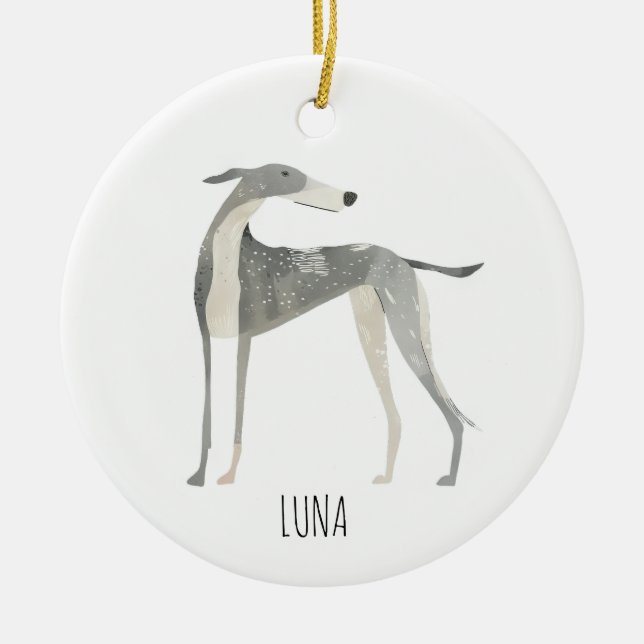 Greyhound Dog Ceramic Tree Decoration (Front)
