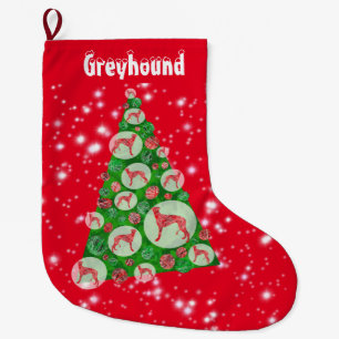 Greyhound Dog Christmas Big Tree Decoration Red Large Christmas Stocking