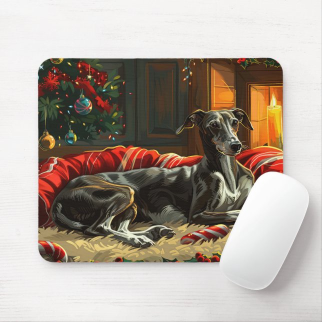 Greyhound Dog Christmas Festive Mouse Pad (With Mouse)