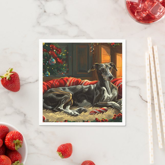 Greyhound Dog Christmas Festive Napkin (Insitu)