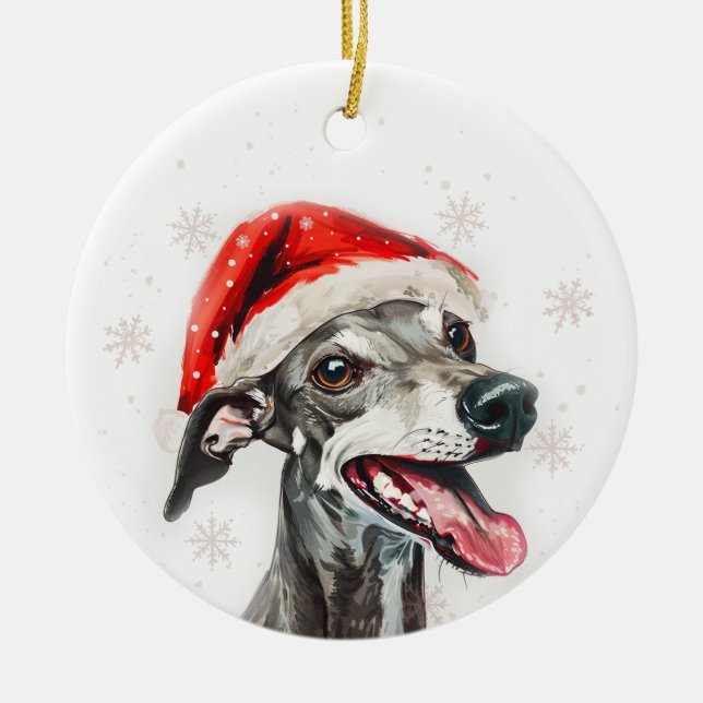 Greyhound Dog Christmas Personalized Ceramic Tree Decoration (Front)