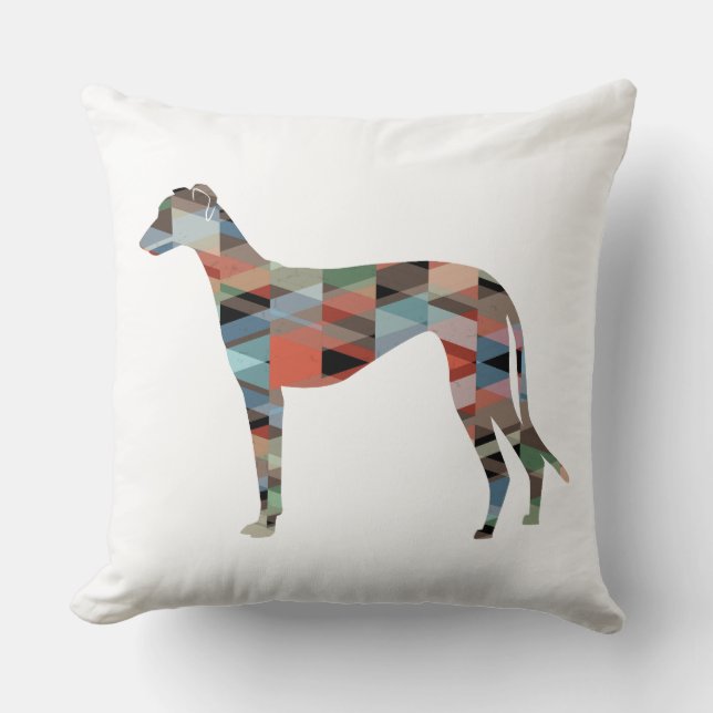Greyhound Dog Geometric Pattern Silhouette Plaid Cushion (Front)