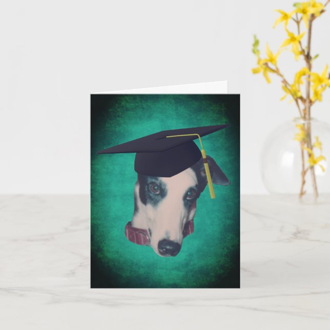 Greyhound Dog In Graduation Cap Note Card (Yellow Flower)