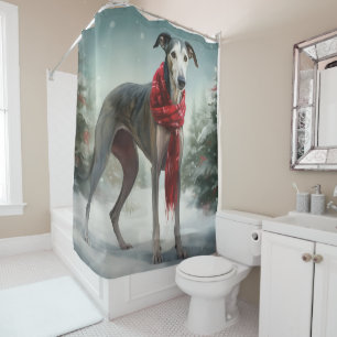 Greyhound Dog in Snow Christmas  Shower Curtain