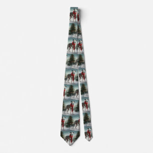 Greyhound Dog in Snow Christmas Tie